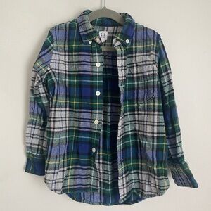 GAP Boys XS Extra Small Blue and Green Plaid Warm Button Down Shirt